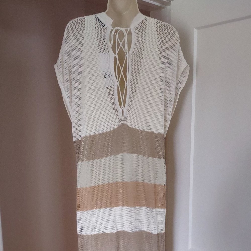 ZARA Womens Stripped Knit Mesh Dress Tunic Tie Back - SMALL - Picture 6 of 10